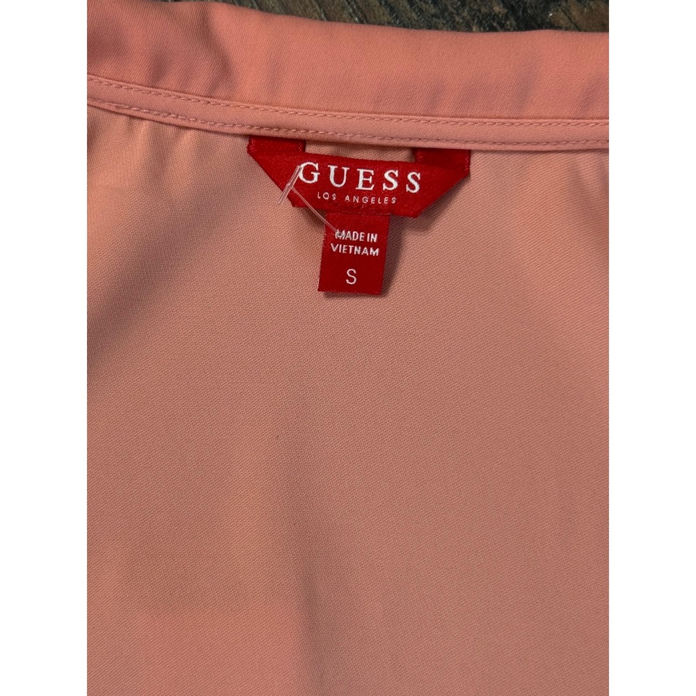 Guess Women Coral Pink Roll Tab Sleeve Wrap Front Romper Small - Picture 7 of 7